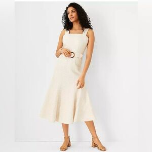 Ann Taylor Cream A-Line Midi Dress Sleeveless Square Neck